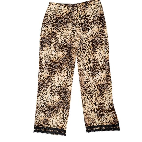 Josie Natori Animal Print Cheetah Wide Leg Pants Medium Black Lace - Picture 1 of 4